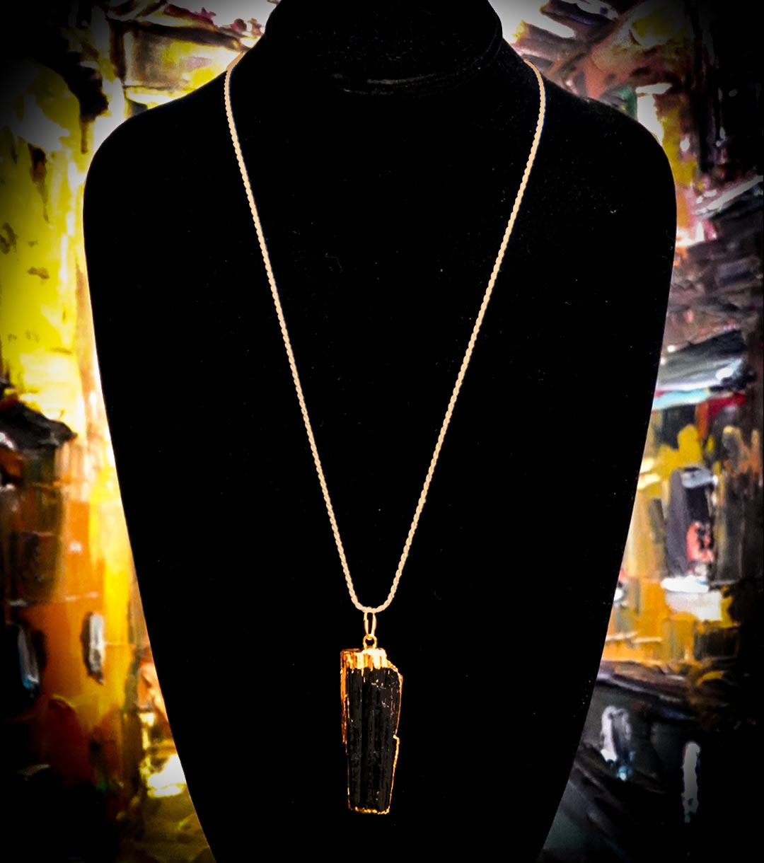 Black Tourmaline with 14K Gold Protection Pendant